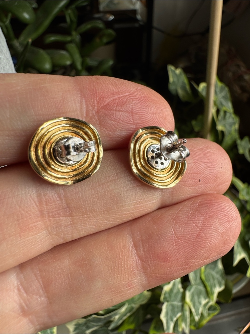 14k Artisan Diamond Disc Earrings - Picture 3 of 9